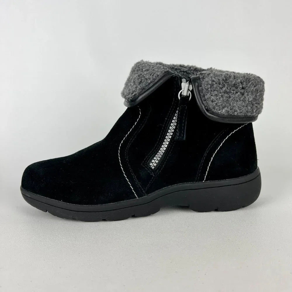 Khombu Womens Black Waterproof Shearling Lined Zip Winter Ankle Boots size 8